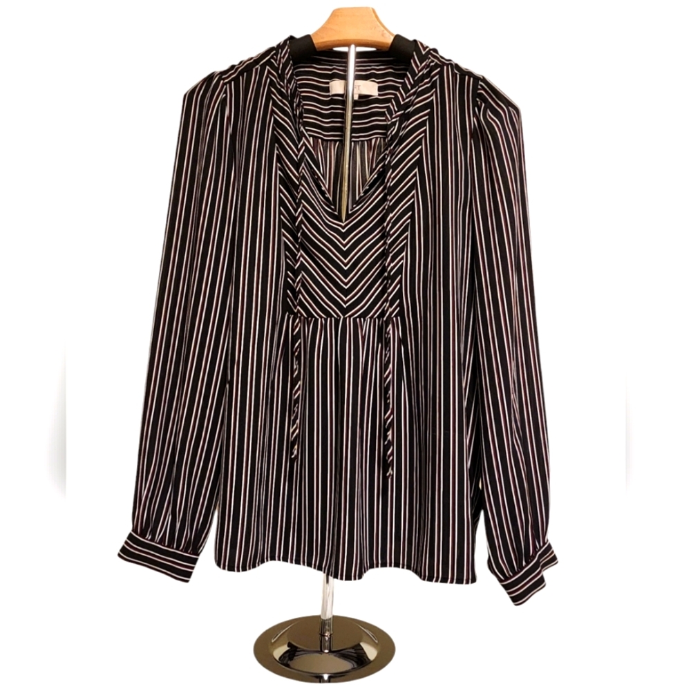 LOFT Black and Red Striped Blouse Medium